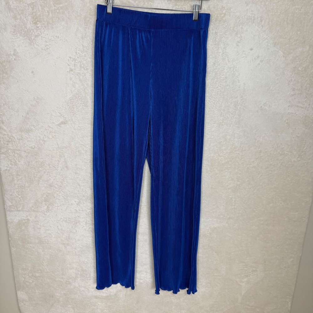 Jolie & Joy Royal Blue Plisse Wide Leg Pants High Waist Lettuce Edge Large